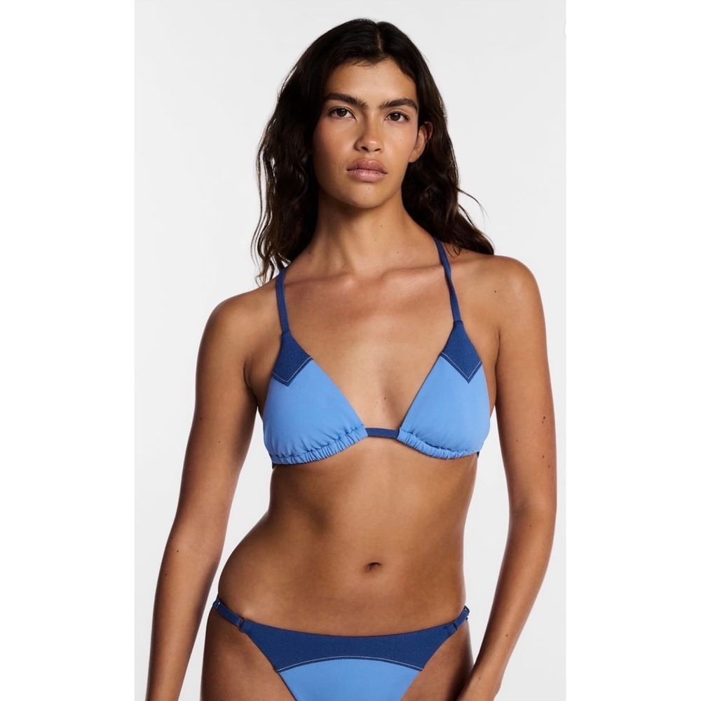 Coastal Kacey Musgraves Fisherman Lee Blue Denim Triangle Bikini Set NEW M